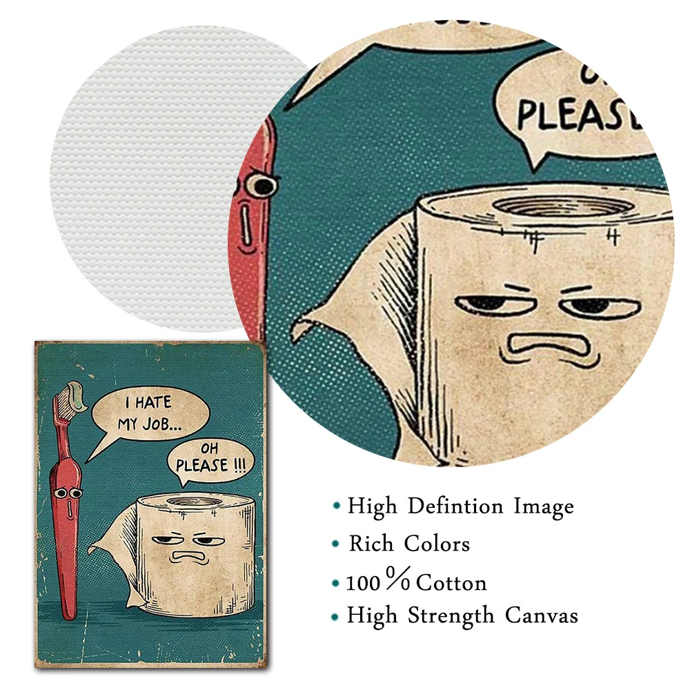 I Hate My Jobs Funny Toothbrush And Toilet Paper Poster Print Unique Humorous Canvas Painting Wall Art Picture Bathroom Decor - Image 5