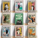 Cute Wash Paws Cat Canvas Print Kawaii WashRoom Bathroom Nursery Wall Art Poster for Modern Living Room Bedroom Home Decor