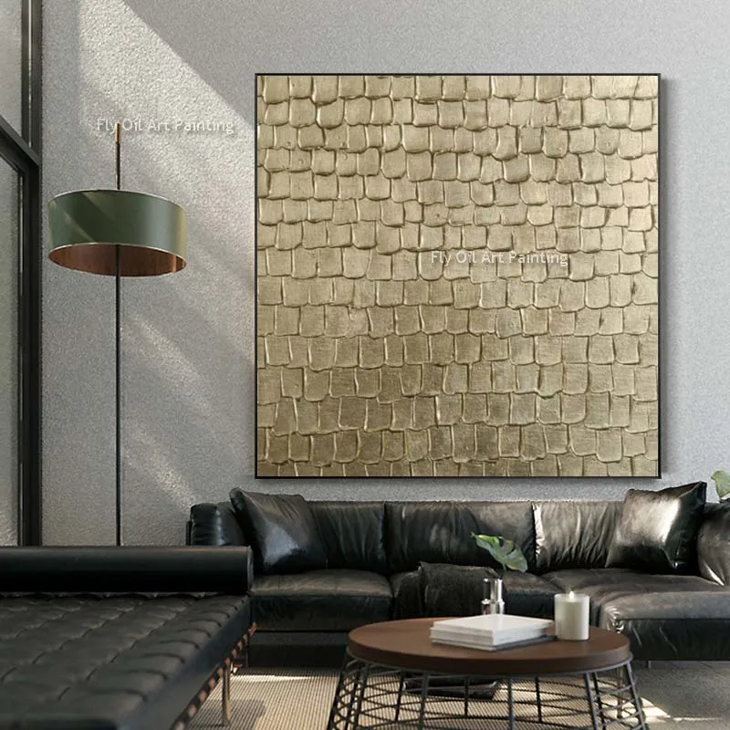 Gold Leaf Wall Art Canvas Painting Handmade Golden Textured Oil Painting Gold Metal Shine Wall Art Decor Glossy Gold Artwork - Image 4