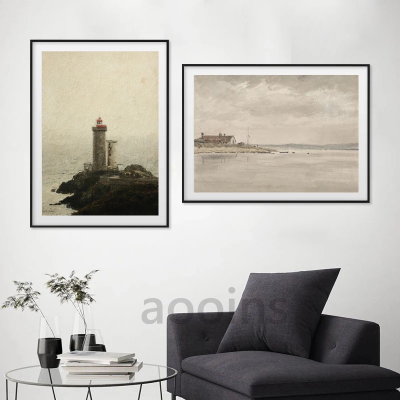 Moody Seascape Vintage Oil Painting Canvas Poster Neutral Coastal Gallery Wall Art Print Beach Landscape Pictures Nautical Decor - Image 5