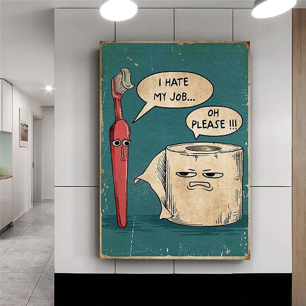 I Hate My Jobs Funny Toothbrush And Toilet Paper Poster Print Unique Humorous Canvas Painting Wall Art Picture Bathroom Decor - Image 3