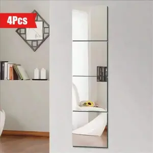 4pcs Self-Adhesive Acrylic Mirror Wall Stickers - Flexible, Non-Glass Decorative Tiles for Home & Wedding Decor
