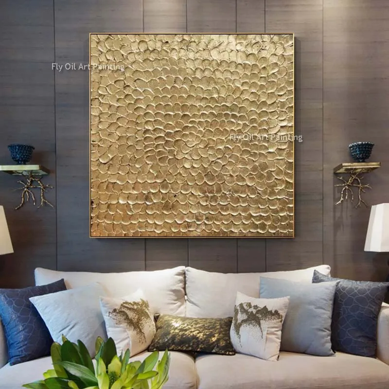 Gold Leaf Wall Art Canvas Painting Handmade Golden Textured Oil Painting Gold Metal Shine Wall Art Decor Glossy Gold Artwork - Image 2