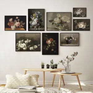 Vintage Flower Still Life Oil Painting on Canvas Farmhouse Gallery Wall Art Pictures Retro Posters and Prints Living Room Decor