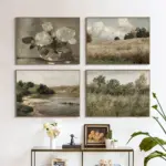 Vintage Neutral Coastal Seascape Art Prints Cottage Country Landscape Painting Canvas Posters Rural Gallery Wall Pictures Decor