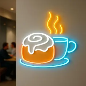 Cinnabon Neon Sign Cafe Bakery Shop Wall Decor Pastries with Coffee Neon Decor