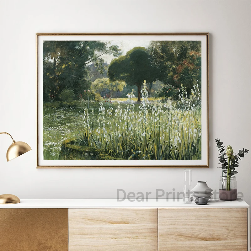 Summer Landscape Vintage Oil Painting Canvas Poster Spring Neutral Gallery Wall Art Print Retro Green Tone Farmhouse Wall Decor - Image 3
