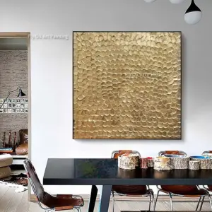 Gold Leaf Wall Art Canvas Painting Handmade Golden Textured Oil Painting Gold Metal Shine Wall Art Decor Glossy Gold Artwork