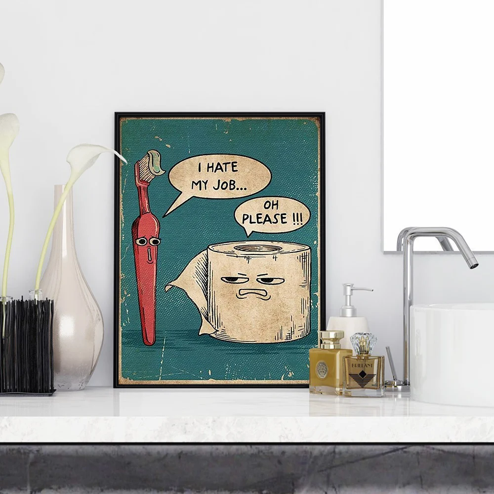 I Hate My Jobs Funny Toothbrush And Toilet Paper Poster Print Unique Humorous Canvas Painting Wall Art Picture Bathroom Decor - Image 2