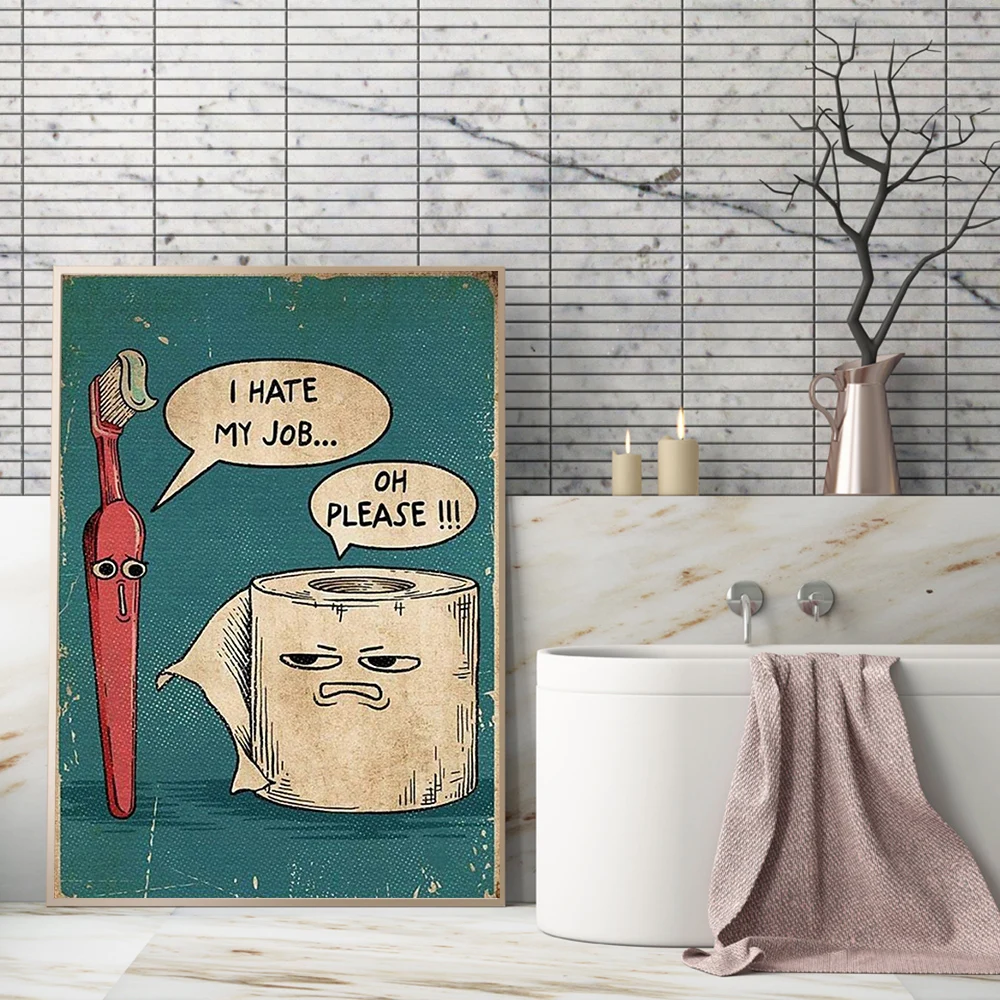 I Hate My Jobs Funny Toothbrush And Toilet Paper Poster Print Unique Humorous Canvas Painting Wall Art Picture Bathroom Decor - Image 4