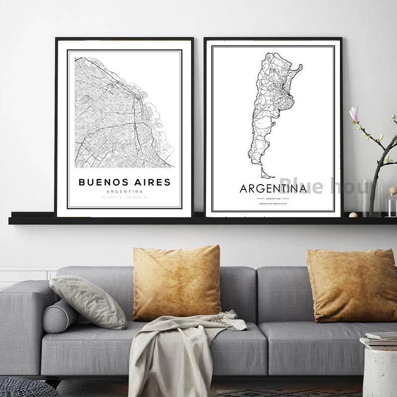 Argentina Buenos Aires City Road Map Posters and Prints Black White Modern Minimalist Wall Art Canvas Painting Home Room Decor - Image 5