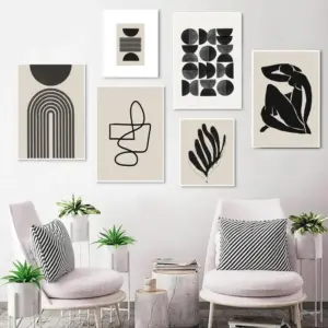 Gallery Wall Art Pictures Black and White Rainbow Abstract Line Art Prints Scandinavian Contemporary Art Canvas Painting Decor