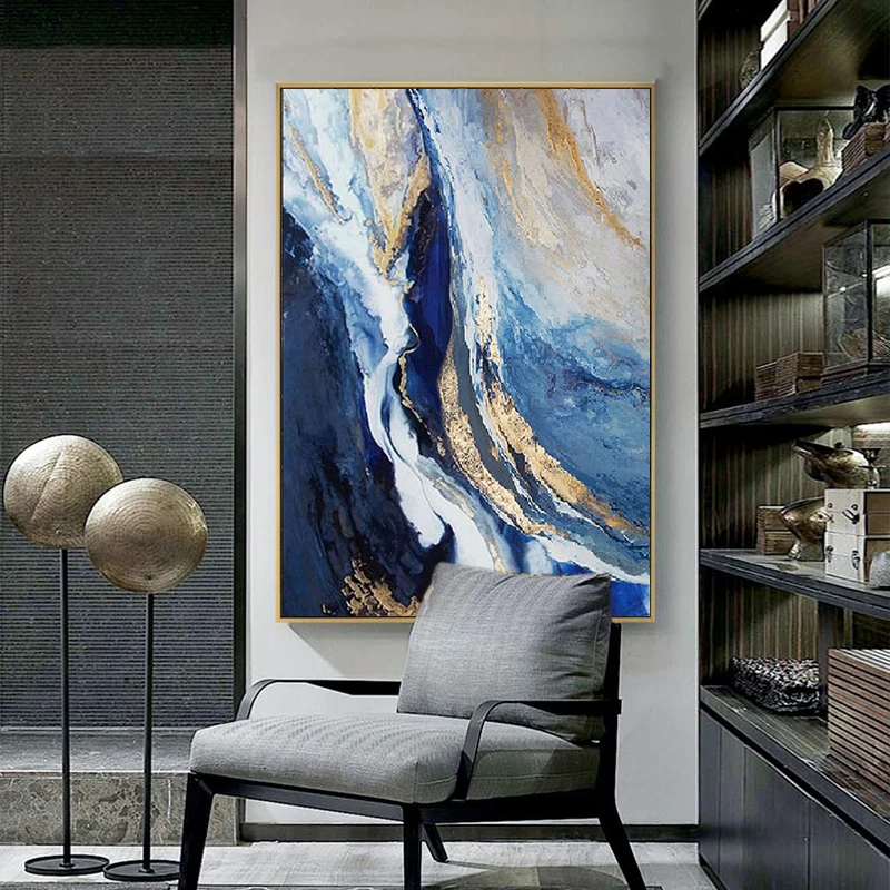 Nordic Abstract Modern Blue Atmospheric Oil Canvas Painting Posters and Prints Wall Art Cuadros for Living Room Home Decoration