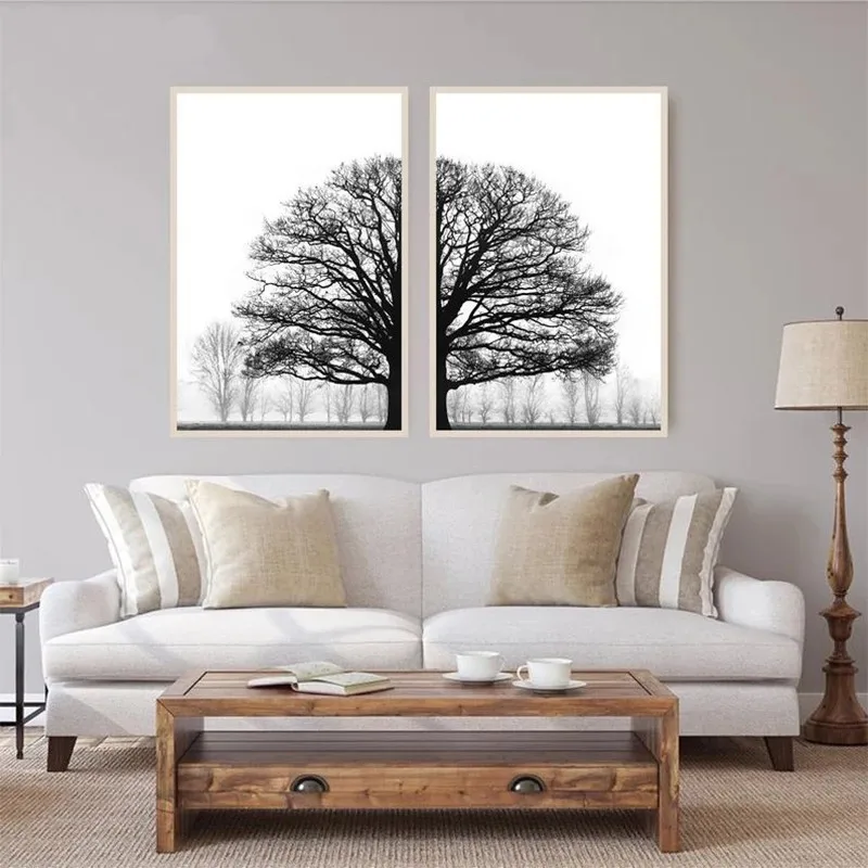 Black and White Winter Tree Wall Art Print Painting Plants Pictures Scandinavian Style Trees Posters Living Room Home Decor - Image 2