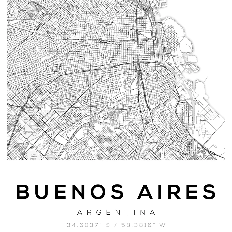 Argentina Buenos Aires City Road Map Posters and Prints Black White Modern Minimalist Wall Art Canvas Painting Home Room Decor - Image 2