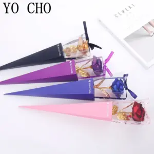 Galaxy Rose Eternal 24K Gold Flower Foil Plastic Artificial Roses Valentines Day Gift Beauty Golden Flowers for Wedding Decor