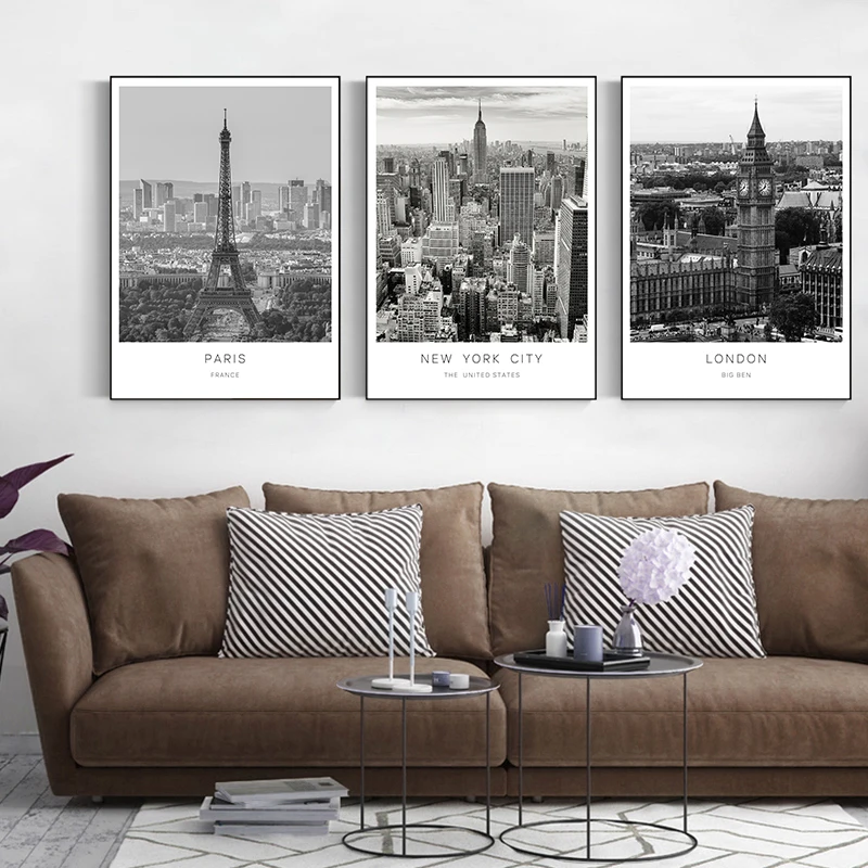 Black White Canvas Painting World City Landscape Paris London New York Poster Prints Nordic Style Wall Art Picture Home Decor - Image 2