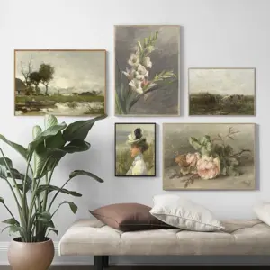 Vintage Country Landscape Flower Woman Oil Painting On Canvas Posters Neutral Farmhouse Wall Art Prints Pictures Home Decoration