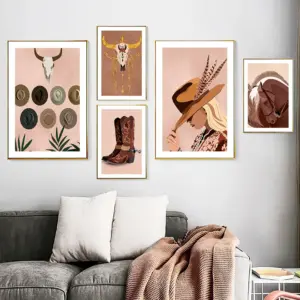 Western Cowboy Girl Horse Feather Wall Art Canvas Painting Nordic Posters And Prints Pictures For Living Room Boho Home Decor