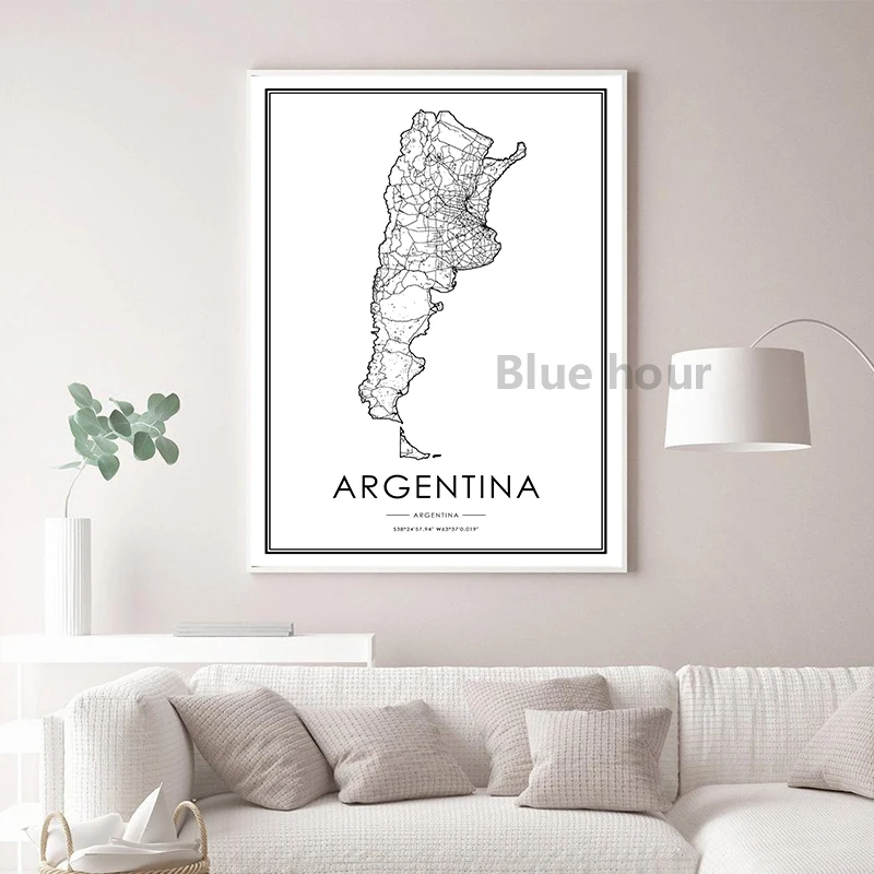 Argentina Buenos Aires City Road Map Posters and Prints Black White Modern Minimalist Wall Art Canvas Painting Home Room Decor - Image 4