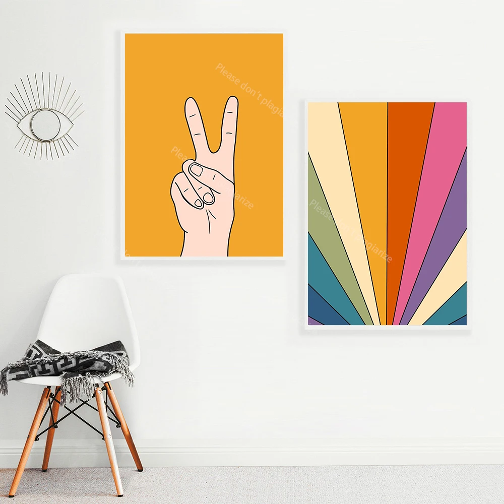 Boho Colorful Rainbow Flower Wall Art, Canvas Print, Trendy Retro Abstract Poster, Aesthetic Mural, Living Room, Home Decor, 70s - Image 3