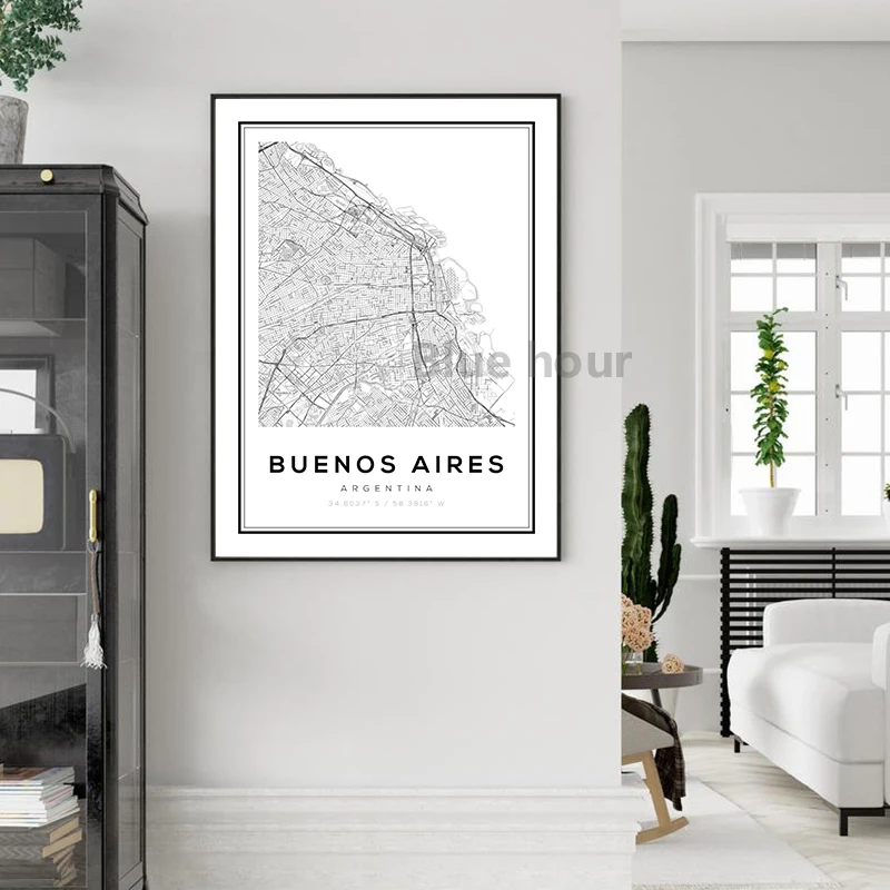 Argentina Buenos Aires City Road Map Posters and Prints Black White Modern Minimalist Wall Art Canvas Painting Home Room Decor - Image 3