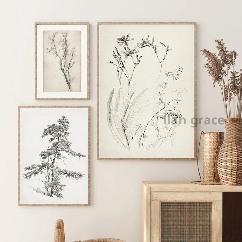 Vintage Flower Plants Sketch Art Prints Neutral Gallery Wall Art Pictures Canvas Painting Farmhouse Country Decoration Posters - Image 4