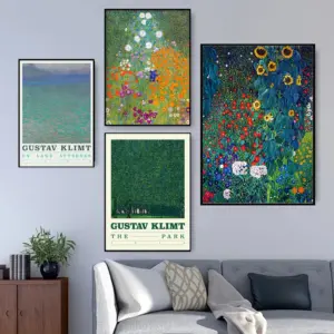 Famous Gustav Klimt’s Canvas Painting Flowers and Landscapes Posters Prints Wall Art Pictures for Living Room Wall Decor Cuadros