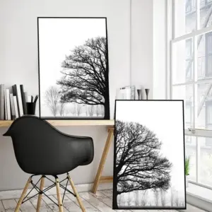 Black and White Winter Tree Wall Art Print Painting Plants Pictures Scandinavian Style Trees Posters Living Room Home Decor