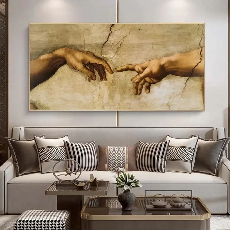 The Creation Of Adam by Michelangelo Famous Art Canvas Painting On the Wall Art Posters and Prints Hand to Hand Picture Unframed - Image 4