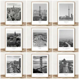 Black White Canvas Painting World City Landscape Paris London New York Poster Prints Nordic Style Wall Art Picture Home Decor