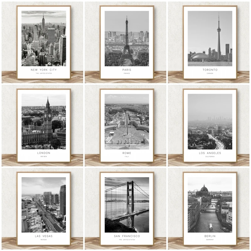 Black White Canvas Painting World City Landscape Paris London New York Poster Prints Nordic Style Wall Art Picture Home Decor