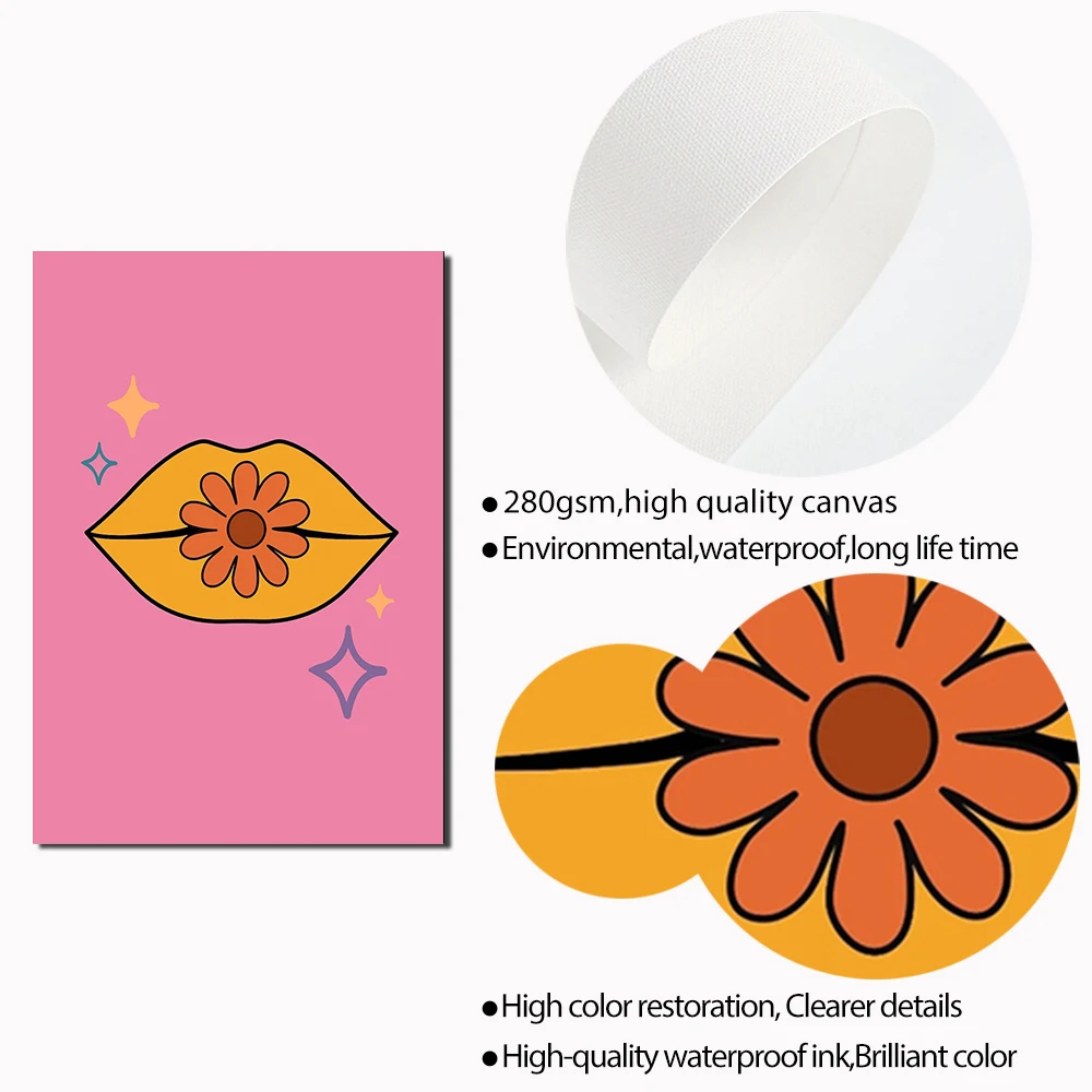 Boho Colorful Rainbow Flower Wall Art, Canvas Print, Trendy Retro Abstract Poster, Aesthetic Mural, Living Room, Home Decor, 70s - Image 5