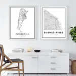 Argentina Buenos Aires City Road Map Posters and Prints Black White Modern Minimalist Wall Art Canvas Painting Home Room Decor