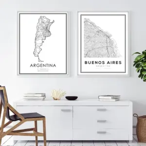Argentina Buenos Aires City Road Map Posters and Prints Black White Modern Minimalist Wall Art Canvas Painting Home Room Decor