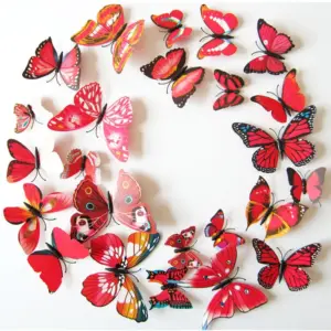 12 Pcs Red/White Butterflies Wall Sticker For Home Decor 3D Butterfly Magnet Fridage Decals Bedroom Closets Wedding Decoration