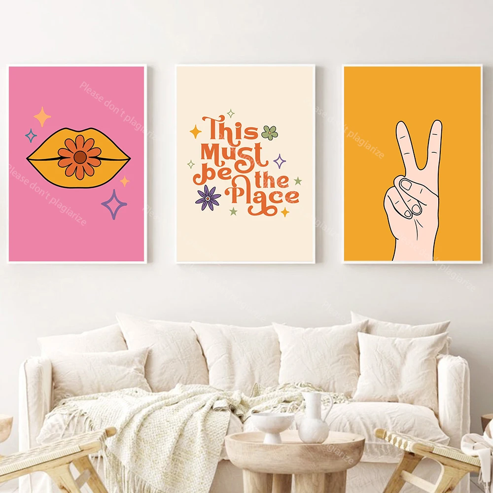 Boho Colorful Rainbow Flower Wall Art, Canvas Print, Trendy Retro Abstract Poster, Aesthetic Mural, Living Room, Home Decor, 70s - Image 2