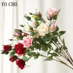YO CHO Artificial Silk Rose Flowers High Quality Fake Flowers Long Branch 5 Heads Wedding flores Valentine's day Home Decoration