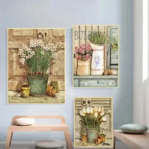 European Retro Plants and Flower Potted Posters and Prints Plants Pastoral Canvas Paintings Vintage Wall Art Pictures Room Decor