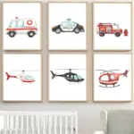Police Ambulance Fire Truck Airplane Wall Art Canvas Painting Nordic Posters And Prints Pictures For Baby Kids Room Home Decor