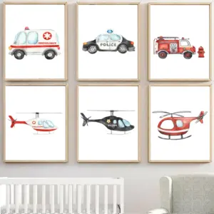 Police Ambulance Fire Truck Airplane Wall Art Canvas Painting Nordic Posters And Prints Pictures For Baby Kids Room Home Decor