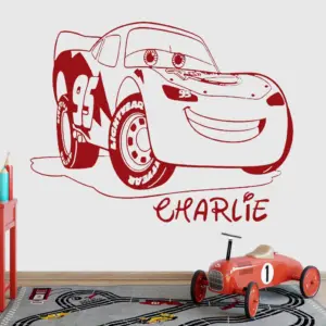 Personalised Name Wall Decals Cartoon Lightning Car Wall Sticker Vinyl Home Decor Kids Boy Room Playroom Custom Mural Z804
