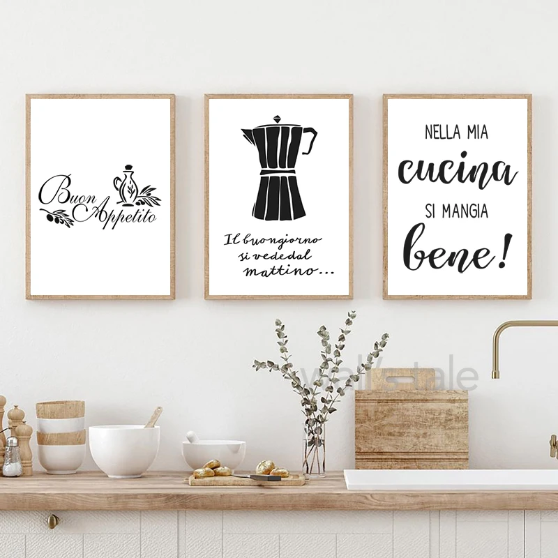 Italian Quotes Typography Prints Kitchen Wall Art Pictures Black White Painting Cafe Restaurant Canvas Poster Bedroom Home Decor - Image 3