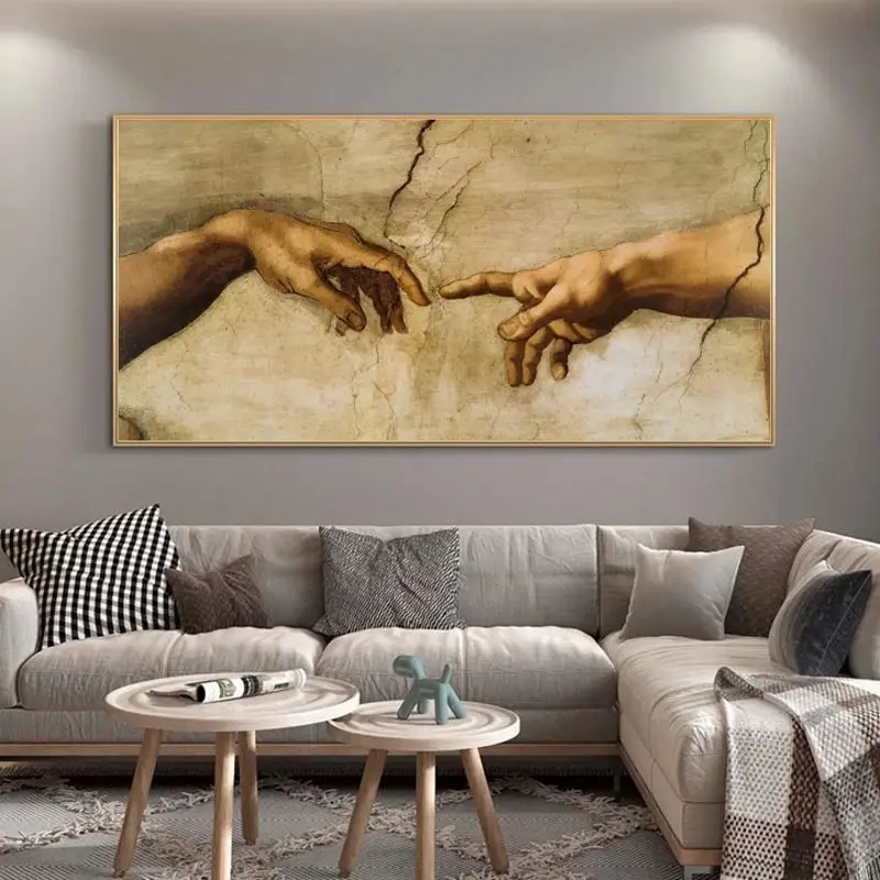 The Creation Of Adam by Michelangelo Famous Art Canvas Painting On the Wall Art Posters and Prints Hand to Hand Picture Unframed - Image 3