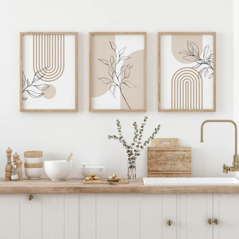 Frameless Neutral Wall Prints for Modern Minimalist Home Decor,Bohemian Plant Posters,Japanese Beige Living Room Bedroom Decor - Image 3