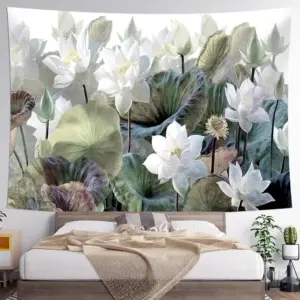 Lotus Wall Tapestry – Summer Nature Decor, Soft Polyester Hanging for Bedroom, Living Room & Feminine Spaces, Calming Aesthetic