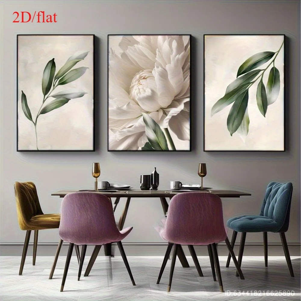 2D Plat,3 Frameless Canvas Posters,Minimalist Floral Wall,Natural Green Leaf Design,Neutral Style Room Decor,Living Room Decor - Image 3