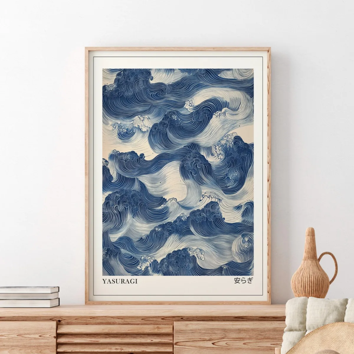 Japanese Retro Blue Wave Abstract Canvas Print Poster Modern Minimalist Art Prints Home Decor Wall Art Poster Gifts-unframed