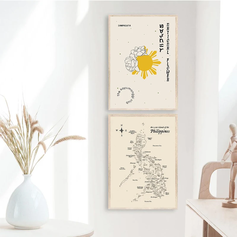 Philippines Map Poster Filipino Woman Print Asian Culture Wall Art Canvas Painting Philippines Sun Pictures Vintage Boho Decor - Image 6