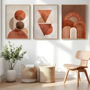 of 3 Posters Canvas Print Painting Boho Geometric Wall Art Neutral Modern Home Decor Minimalist Terracotta Shapes Set